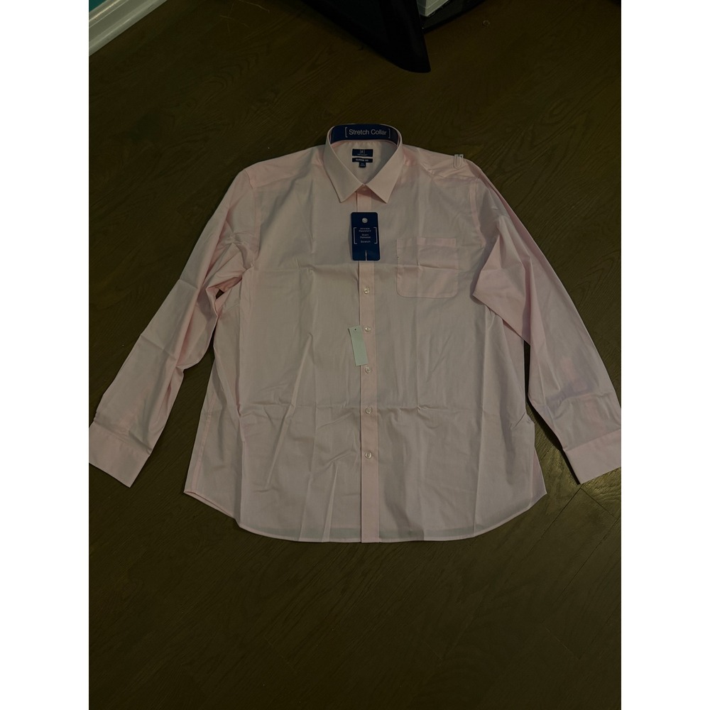George Mens Classic Fit Long Sleeve Dress Shirt Pink Stretch Collar 2XL NEW